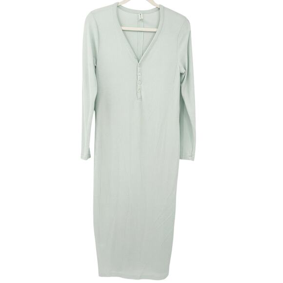Athleta Womens Wind Down Waffle Long Sleeve Henley Lounge Sleep Dress Size S - Picture 2 of 7